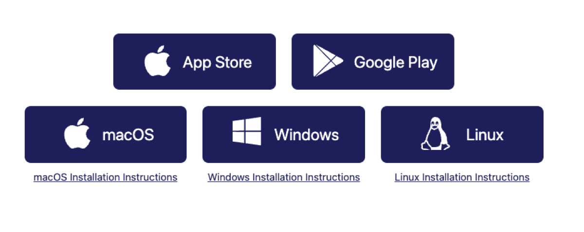 Các ô chọn thiết bị: App Store, Google Play, macOS, Windows, Linux