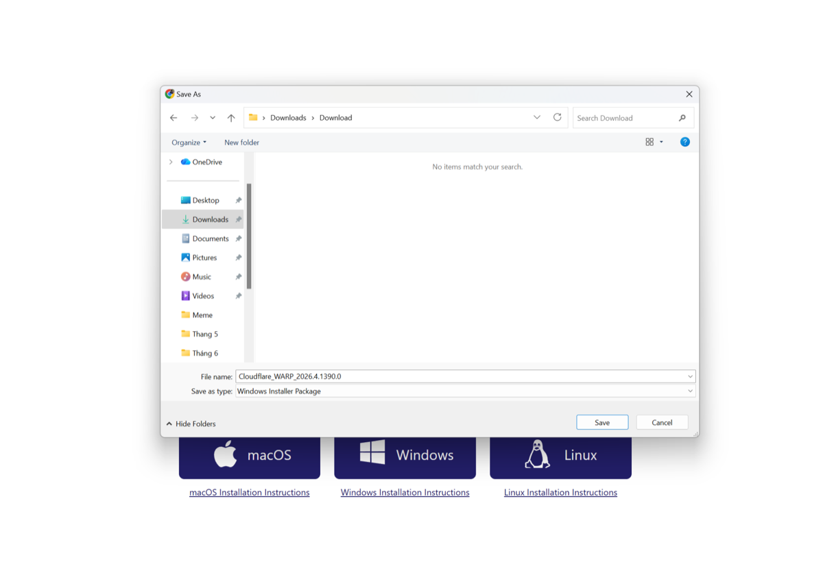 Hộp thoại Save As để chọn nơi lưu file cài đặt