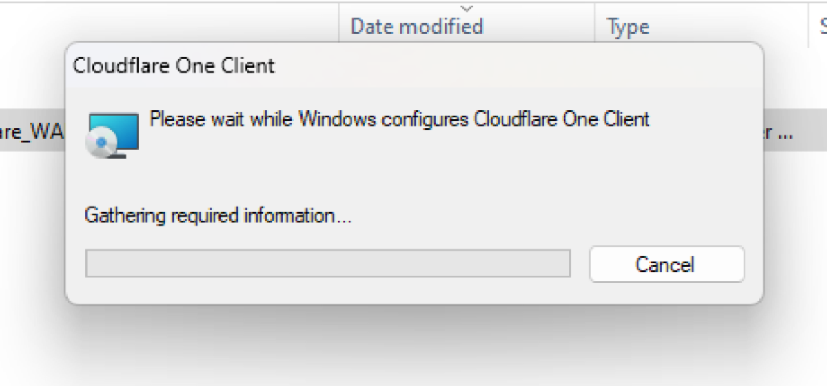 Cửa sổ đang cấu hình Cloudflare One Client