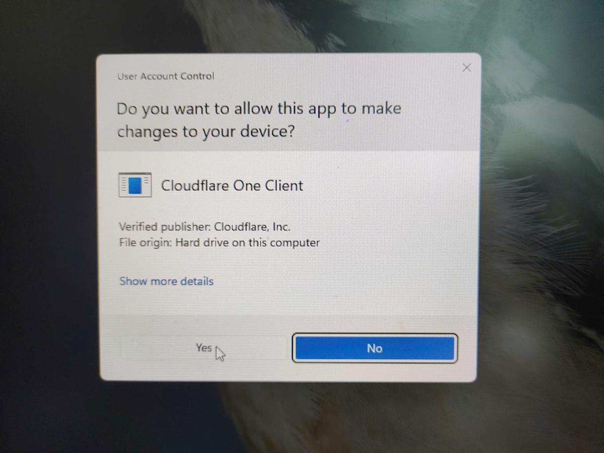 Cửa sổ User Account Control hỏi cho phép cài đặt, chọn Yes