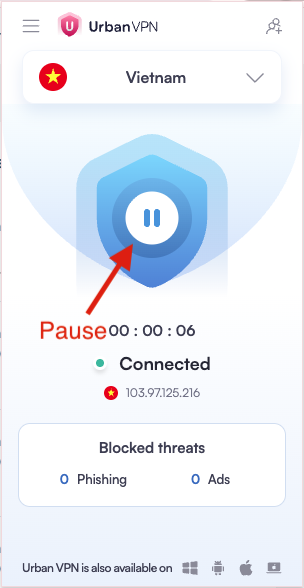 Urban VPN báo Connected với Vietnam