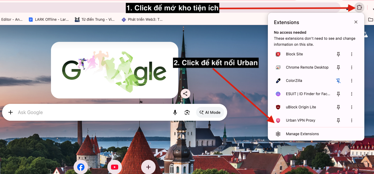 Mở danh sách extension và chọn Urban VPN Proxy